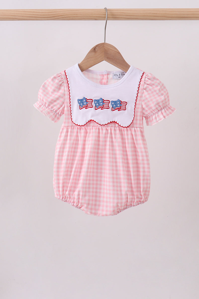 Pink Flag Embroidery Gingham Bubble