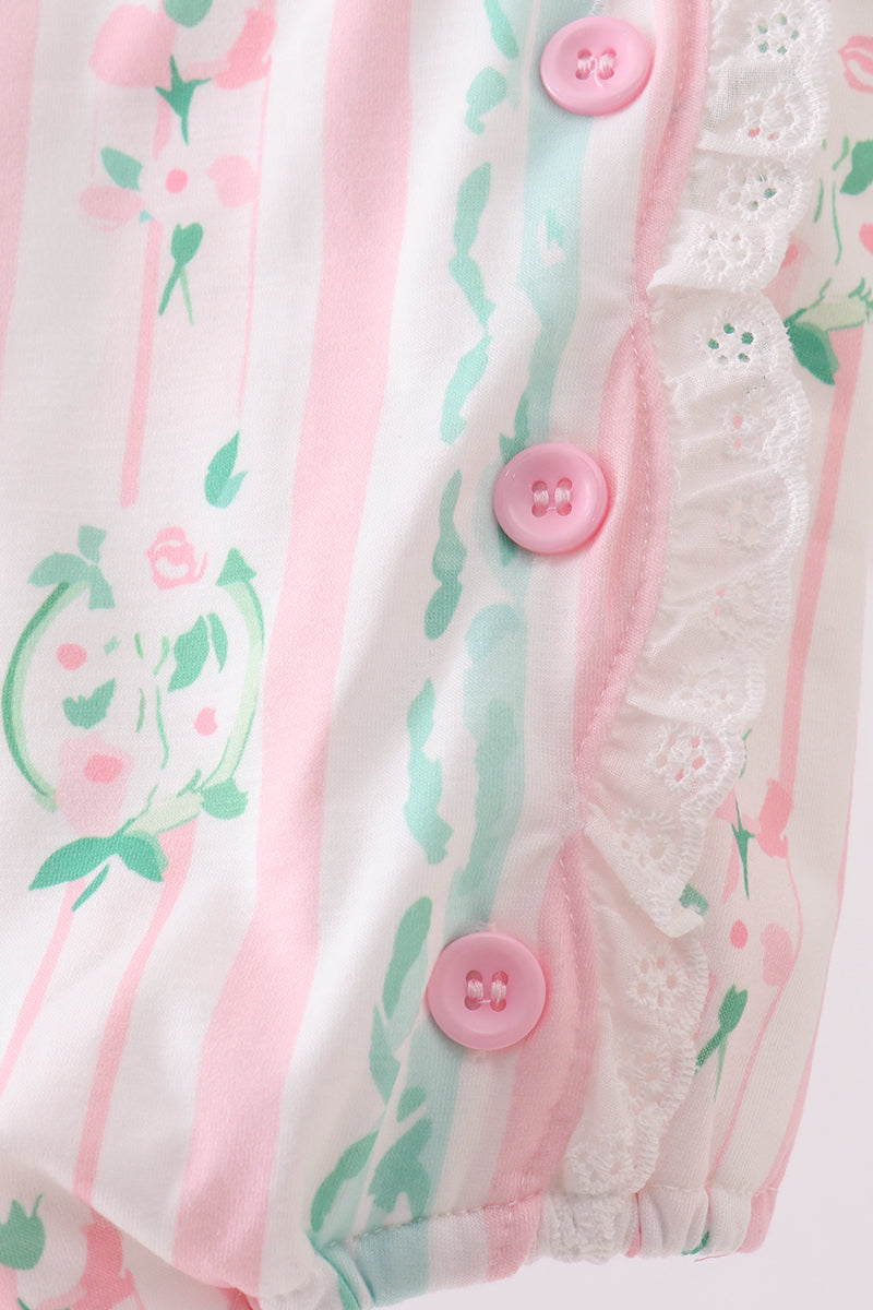 Pink Floral Print Bow Ruffle