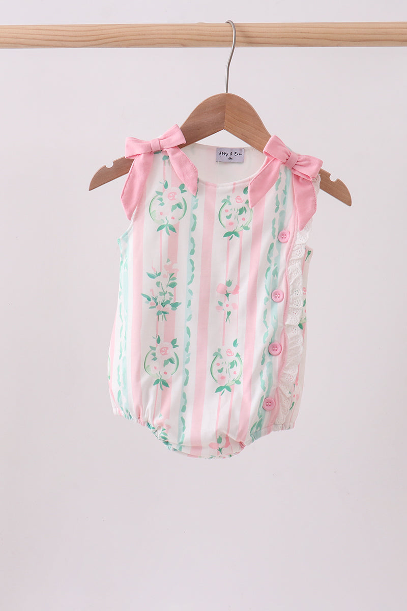 Pink Floral Print Bow Ruffle