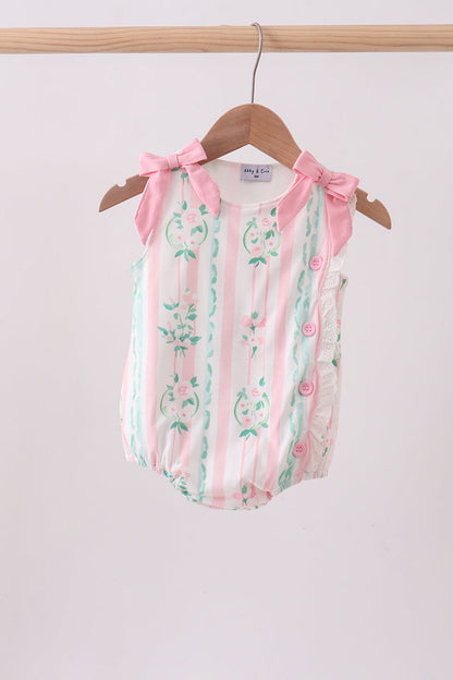 Pink Floral Print Bow Ruffle