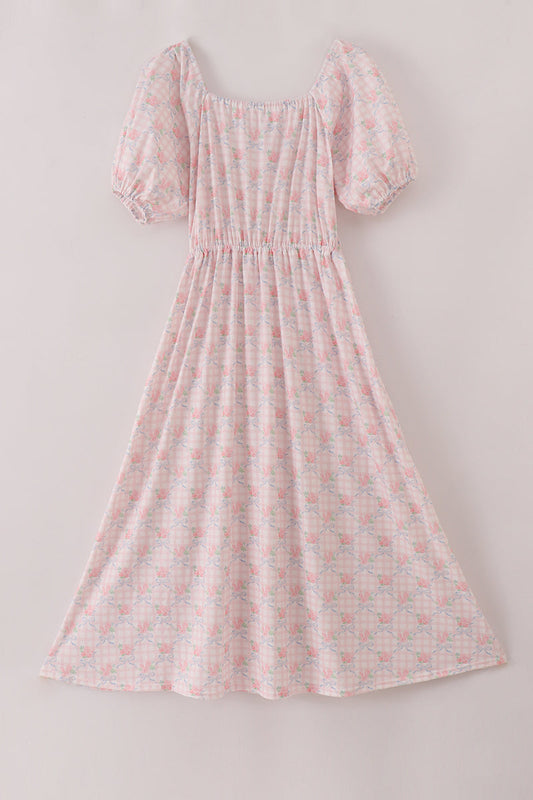 Adult: Pink Floral Print Mom Dress