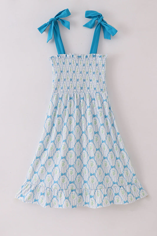 Adult: Blue Floral Bow Tie Strap Dress