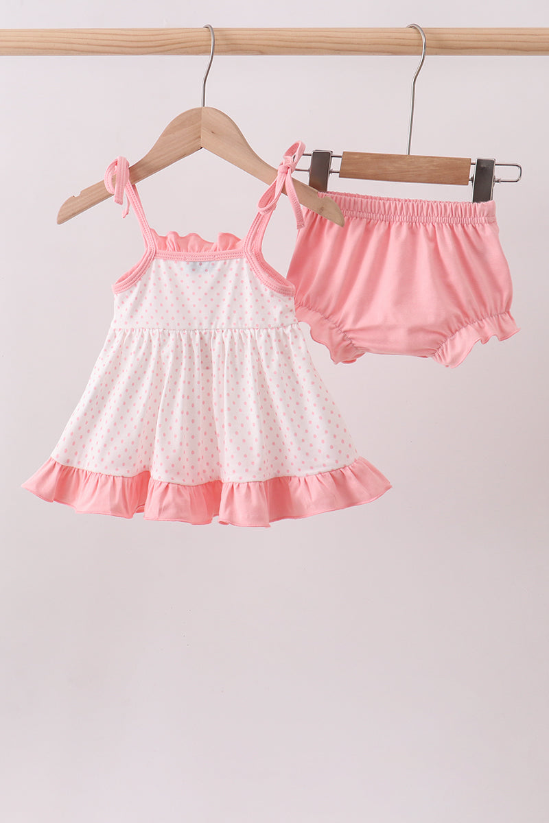 Pin Bow Smocked Dot Ruffle Bloomer Set